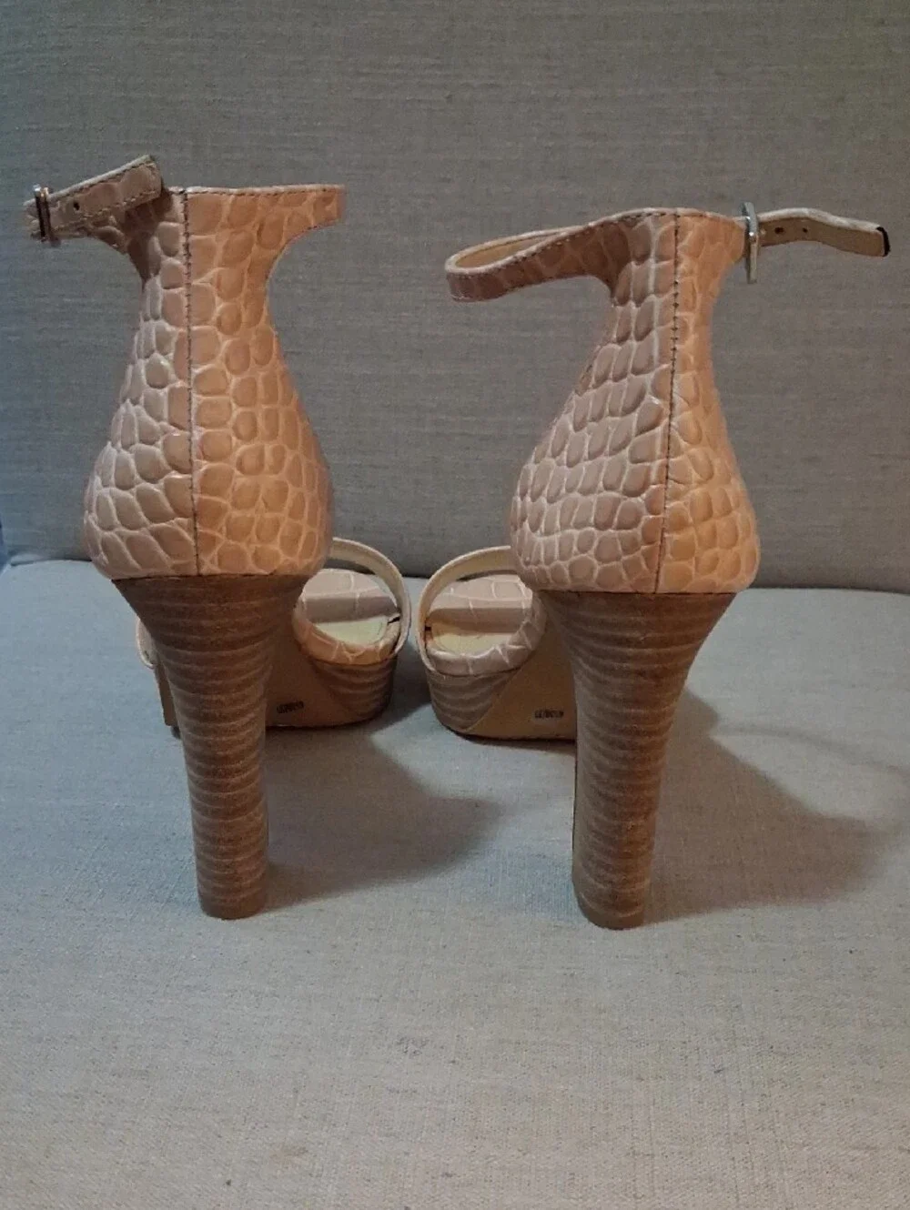 Vince Camuto Croc-Embossed Ankle Strap Block Heels - Blush Pink